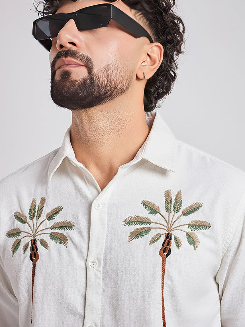 White Palm Embroidery Corduroy Shirt Shirts Fugazee