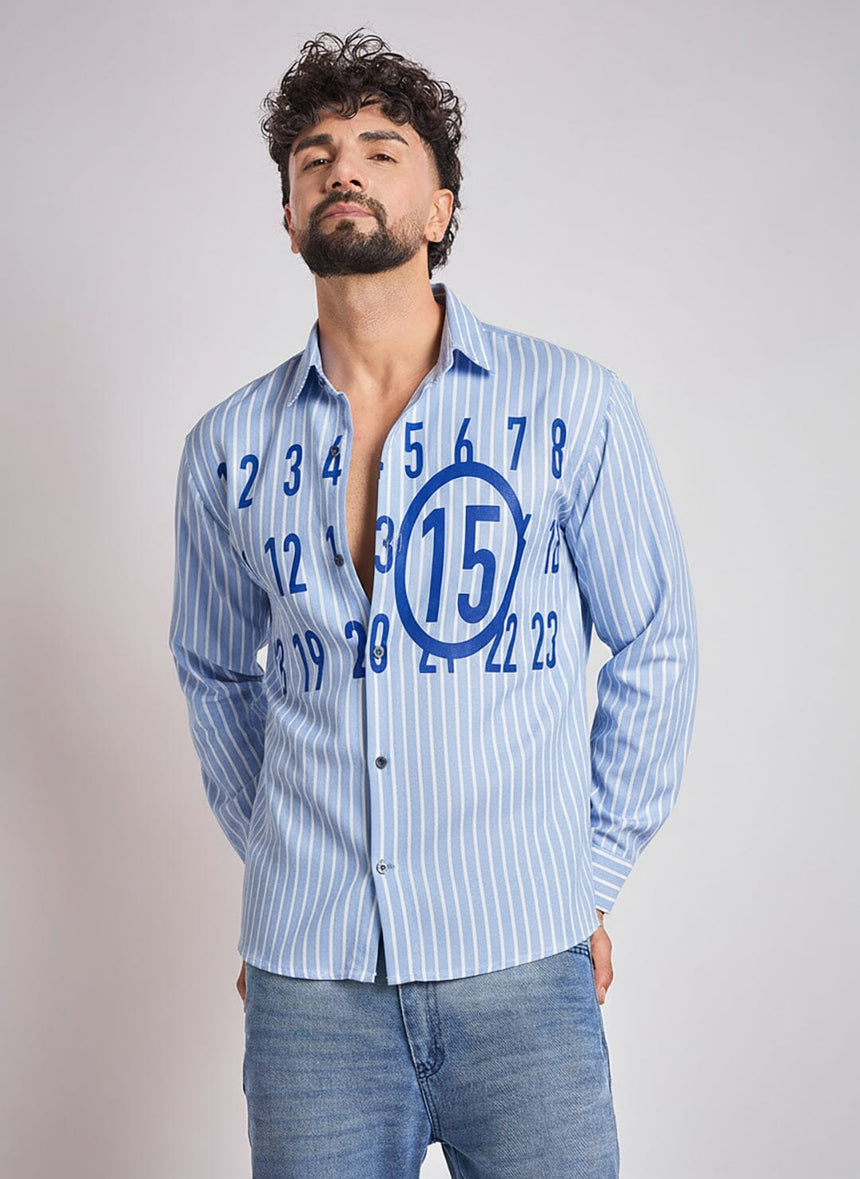 Sky Striped Numerals Shirt Shirts Fugazee