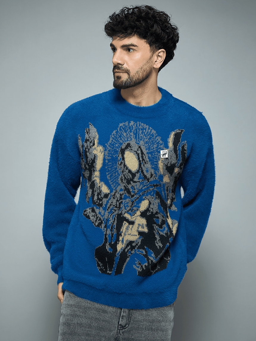 Blue Mohair Mother Mary Knitted Sweater Sweaters Fugazee