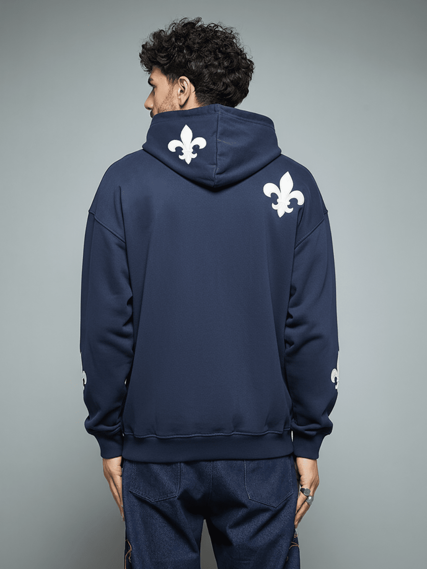 Navy Applique Zipped Hoodie Sweatshirts Fugazee