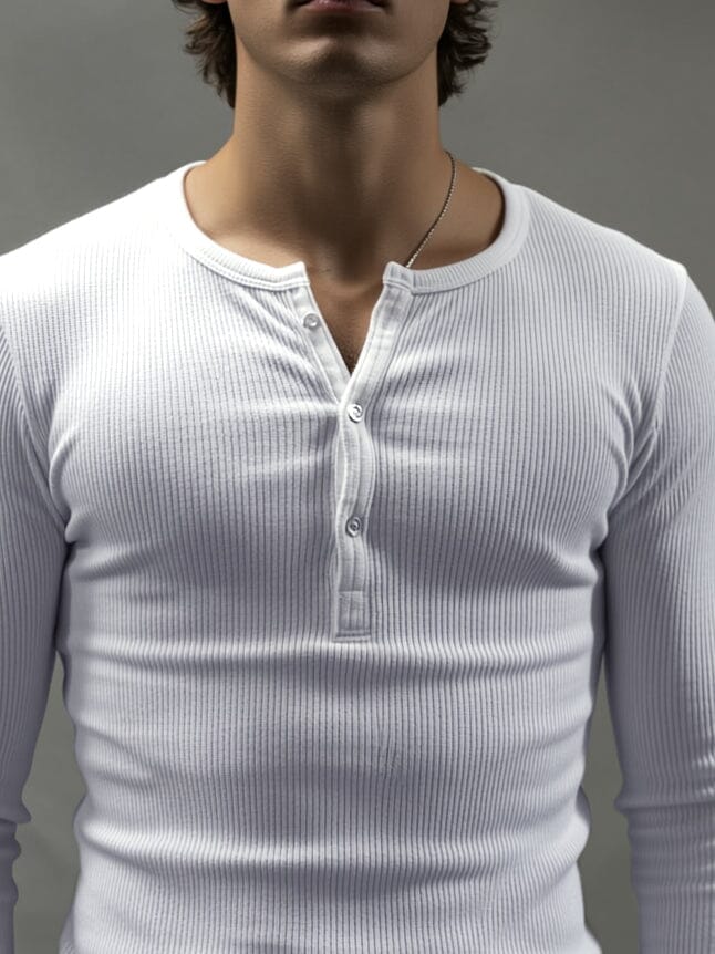 White Ribbed Henley Longsleeves Tshirt T-Shirts Fugazee