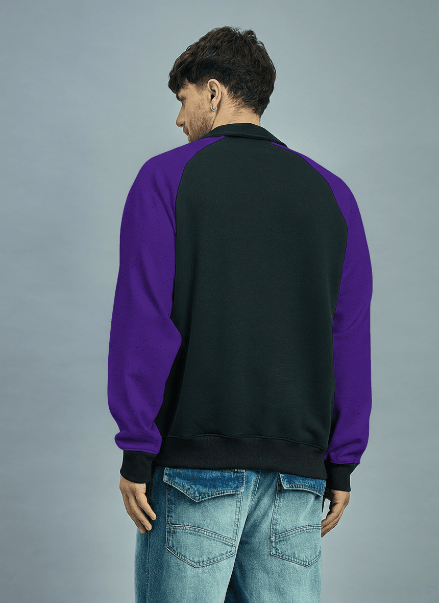 Black & Purple Raglan Polo Sweatshirt Sweatshirts Fugazee