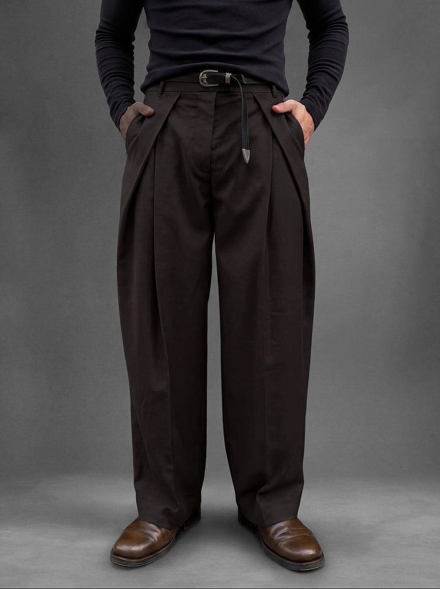 Coffee Brown Korean Pleated Trousers Trousers Fugazee