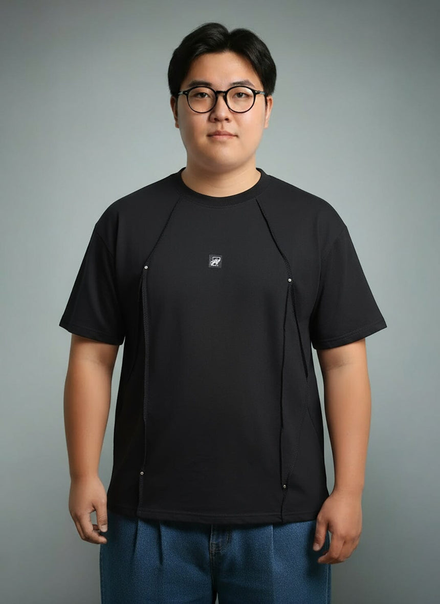 Black Faux Flat Look Cut and Sew Tshirt T-Shirts Fugazee