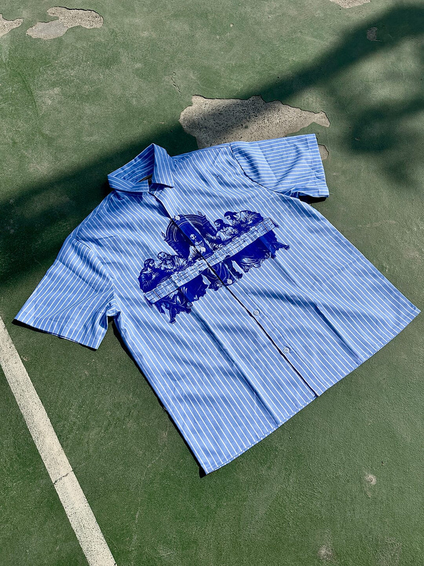 Blue Striped Short Sleeves Shirt Shirts Fugazee