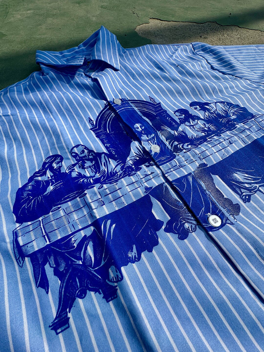 Blue Striped Short Sleeves Shirt Shirts Fugazee