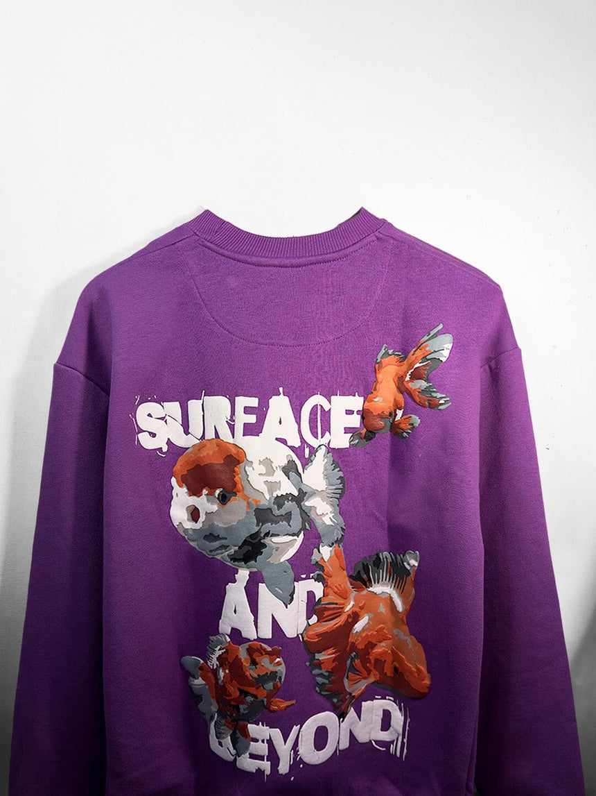 Purple Gold Fish Oversized Sweatshirt Sweatshirts Fugazee