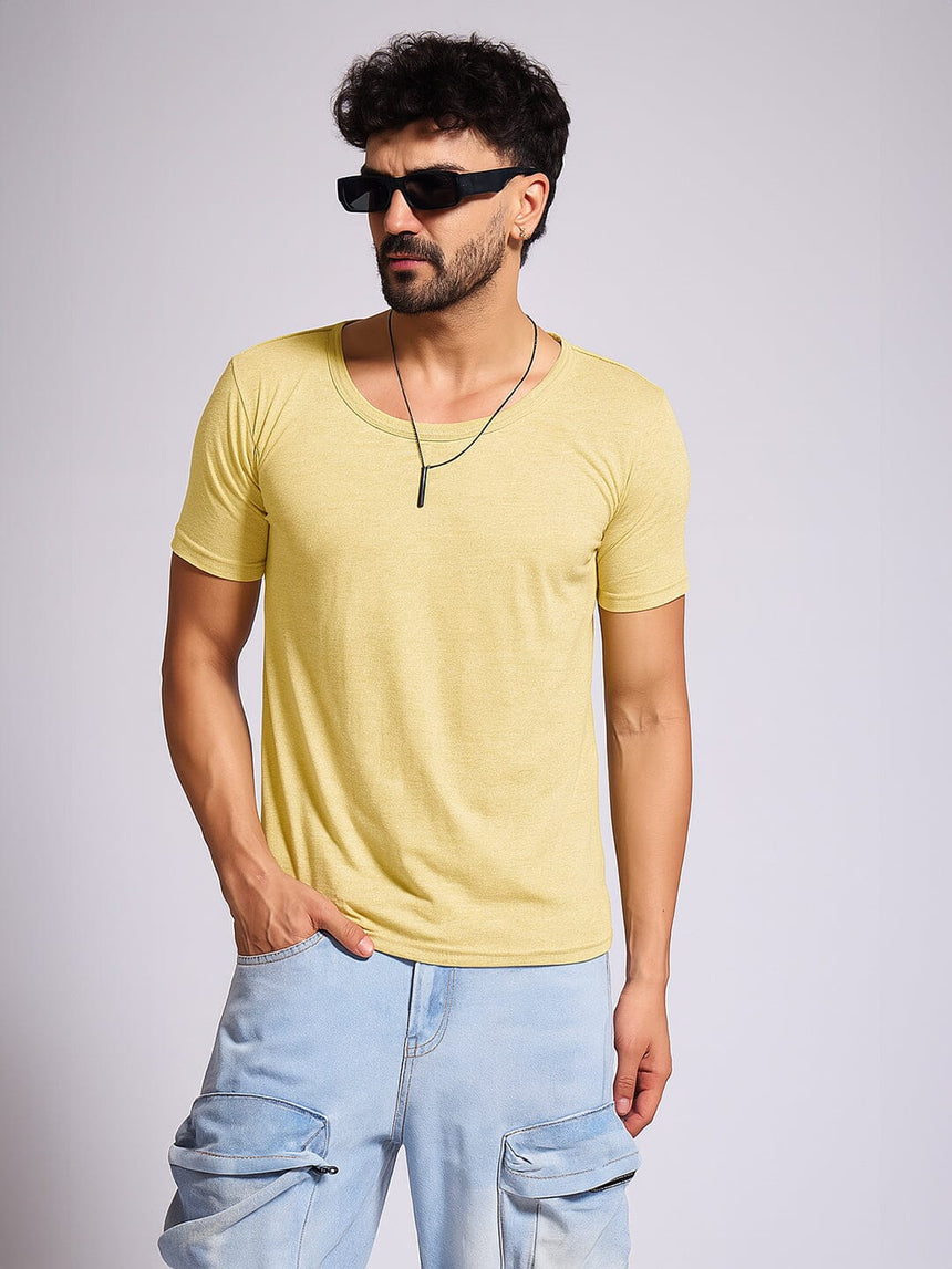 yellow scoop neck t-shirt