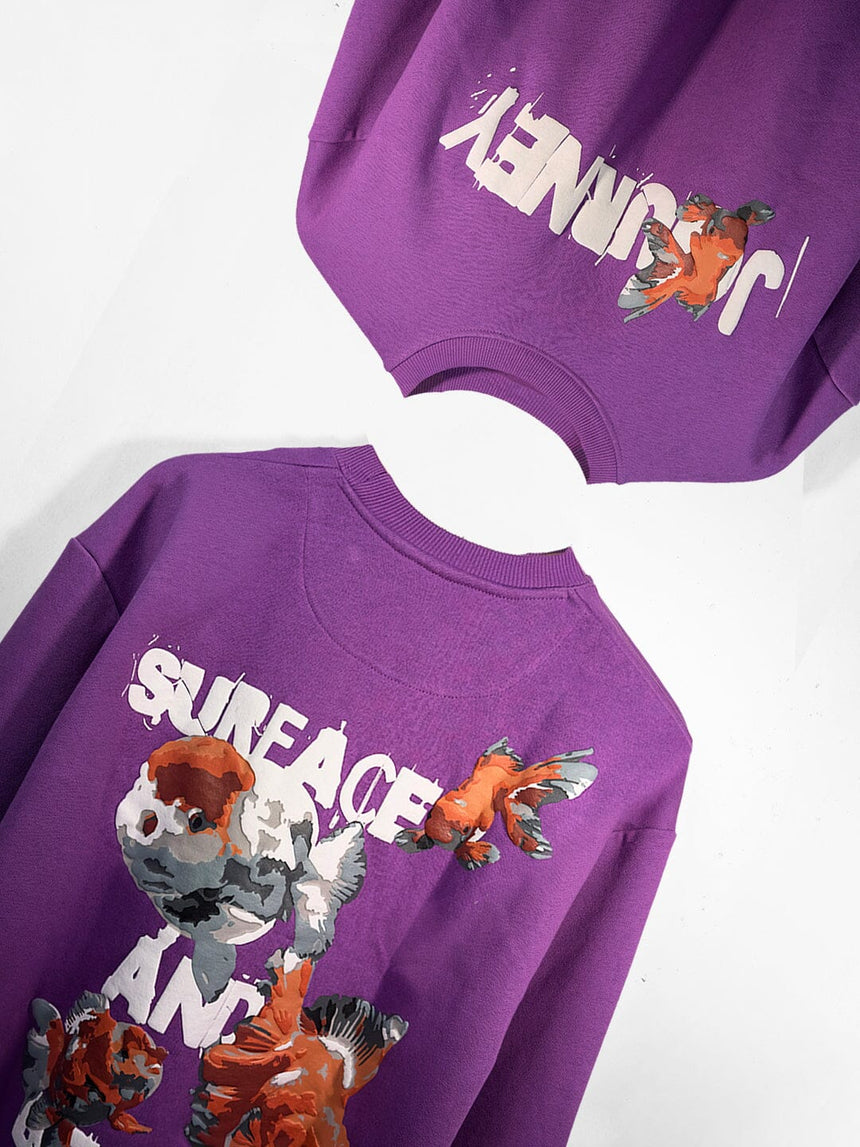 Purple Gold Fish Oversized Sweatshirt Sweatshirts Fugazee