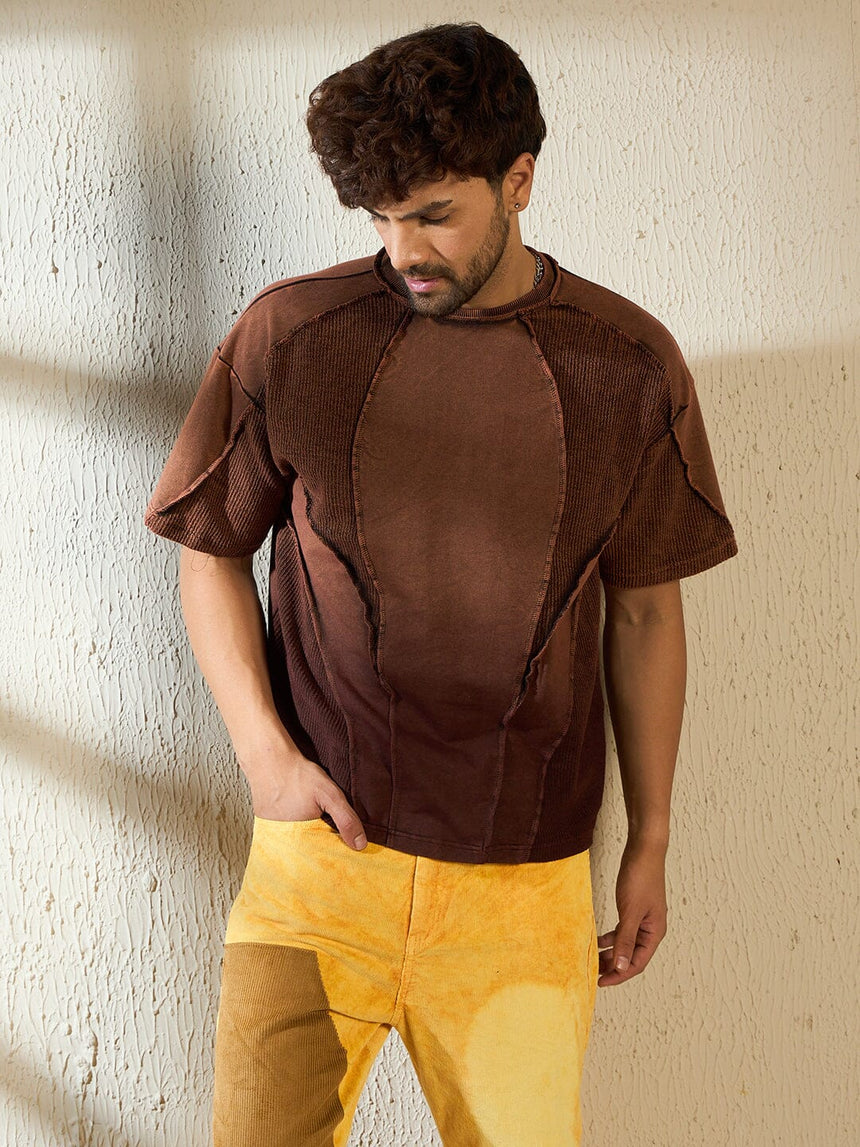 Brown Ombre Cut & Sew Oversized Tshirt T-shirts Fugazee