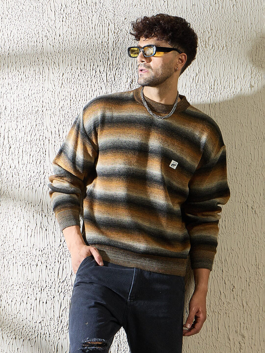 Brown Striped Oversized Sweater Sweaters Fugazee