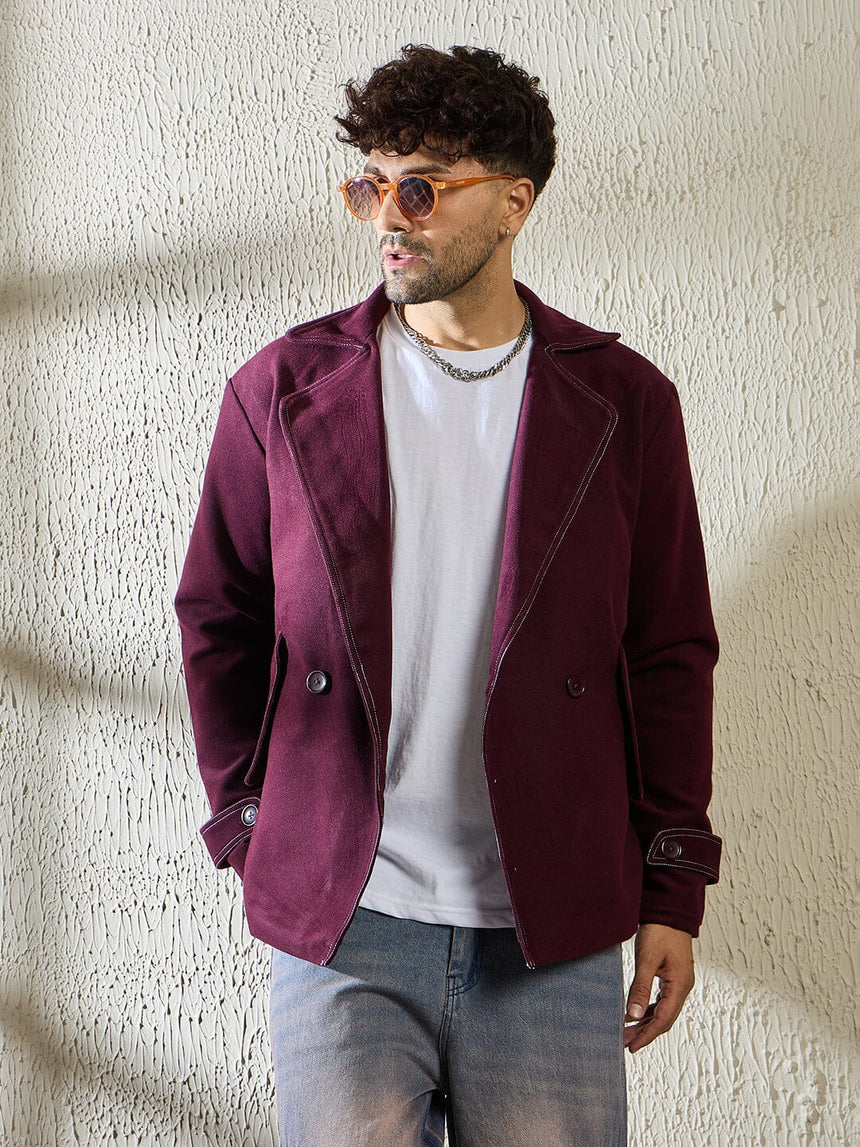 Wine Woollen Contrast Blazer Blazer Fugazee