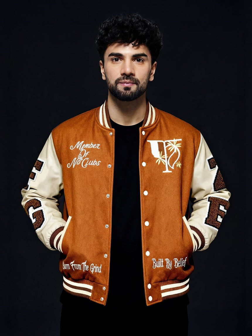 Brown Woollen Letterman Varsity Jacket Jackets Fugazee