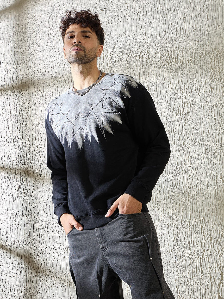 Black Star Embroidery Ombre Sweatshirt Sweatshirts Fugazee