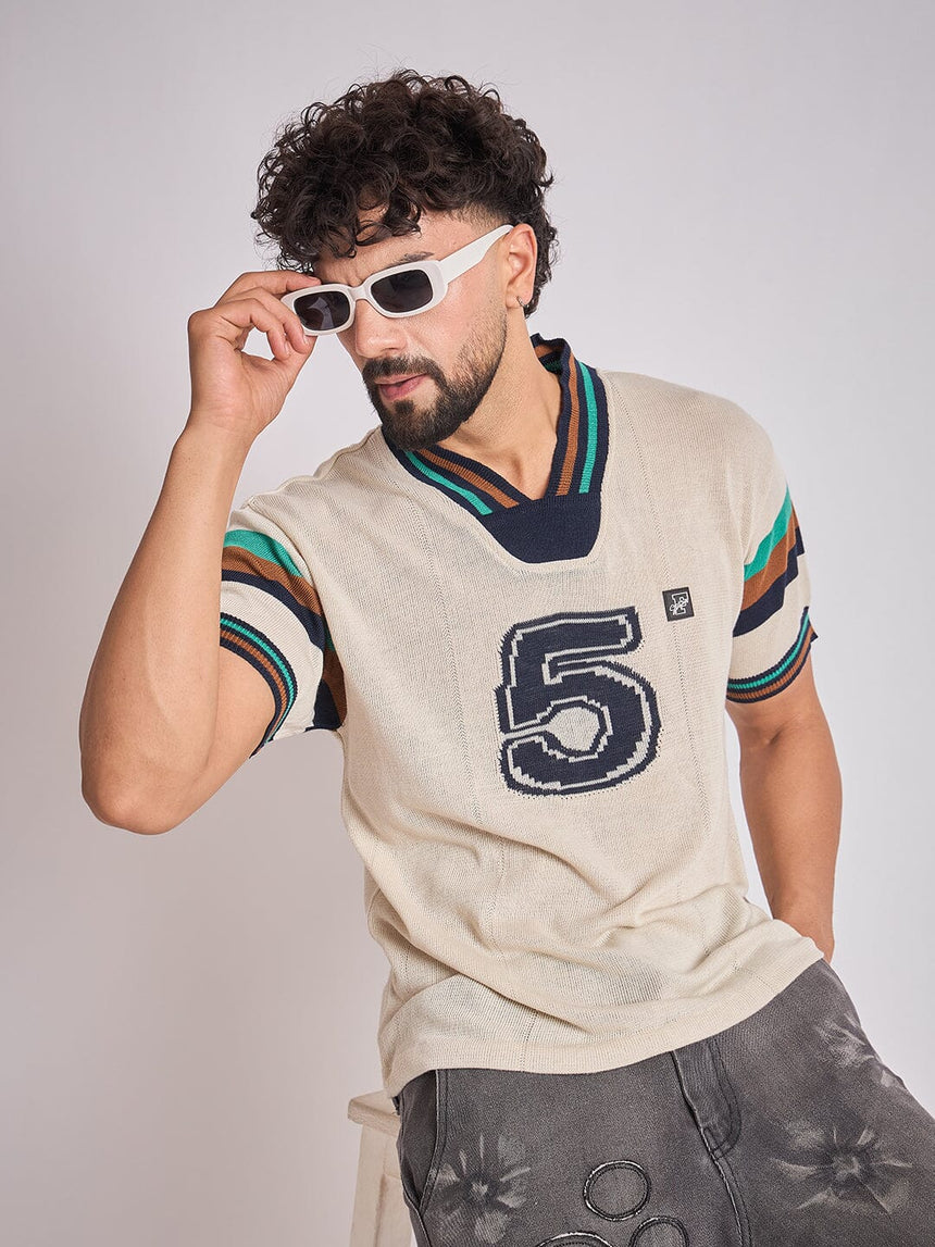 Cream Vintage Sports Knitted Jersey T-Shirts Fugazee