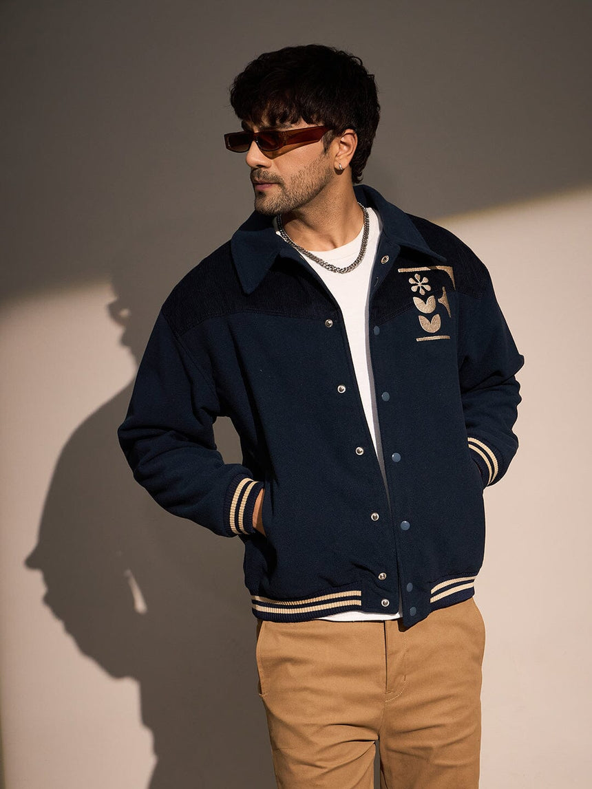 Navy Polar Fleece Varsity Jacket Jackets Fugazee