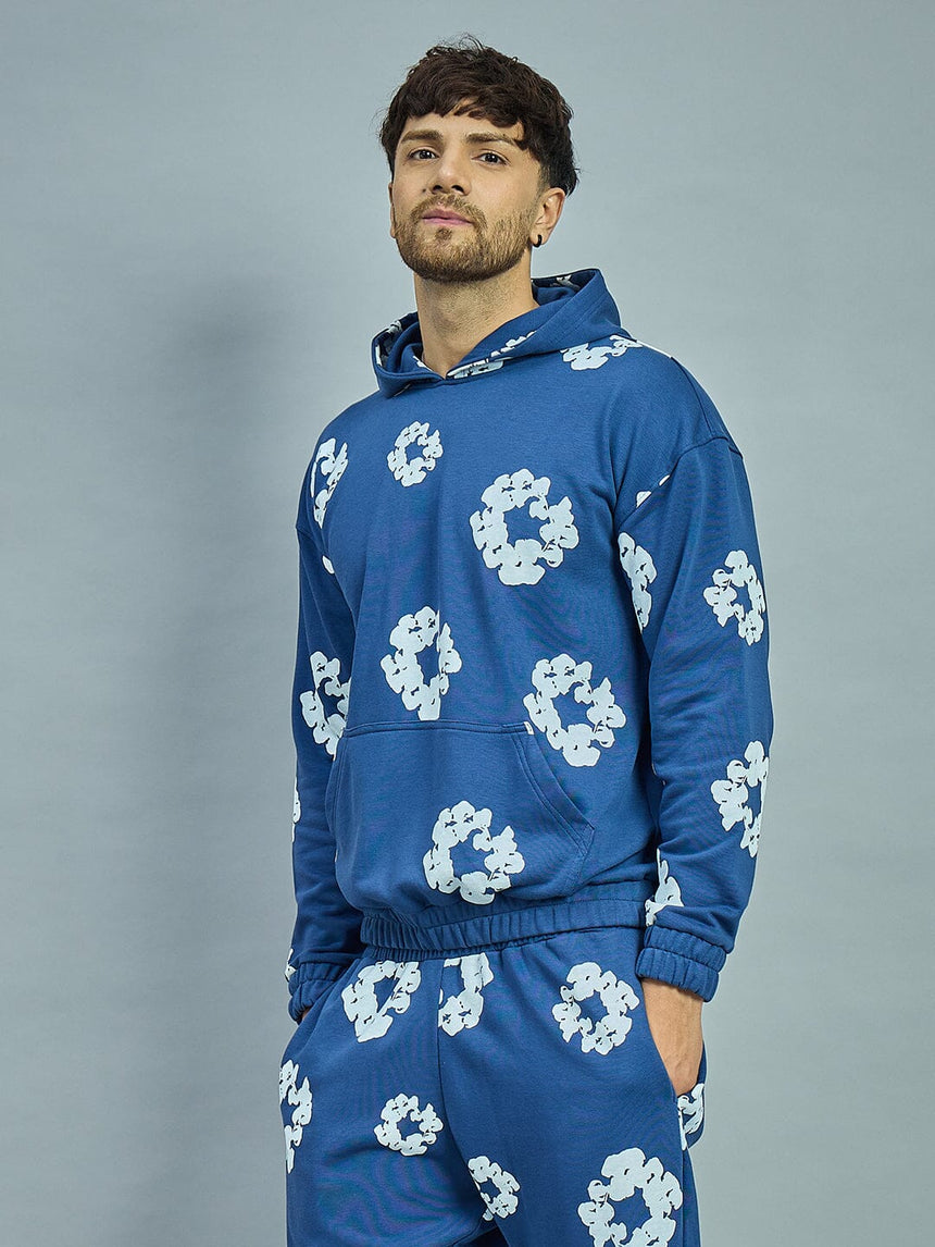 Navy Floral Oversized Hoodie Sweatshirts Fugazee