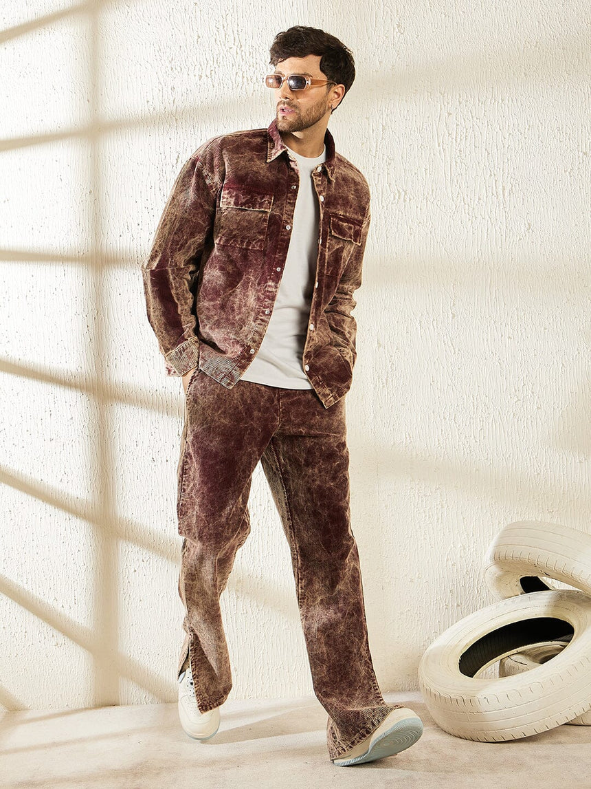 Oxblood Acid Dyed Cord Shacket and Trackpants Clothing set Clothing Set Fugazee