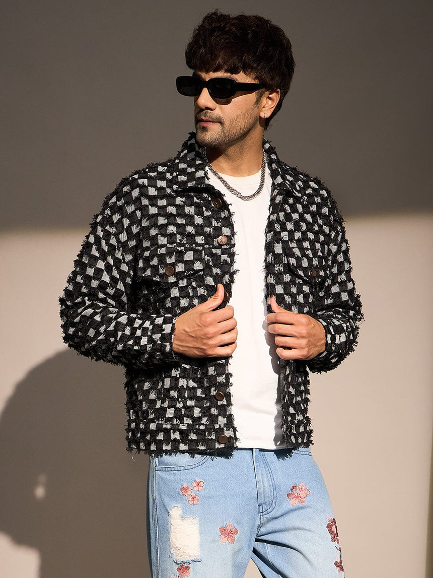 Black Frayed Denim Oversized Jacket Jackets Fugazee