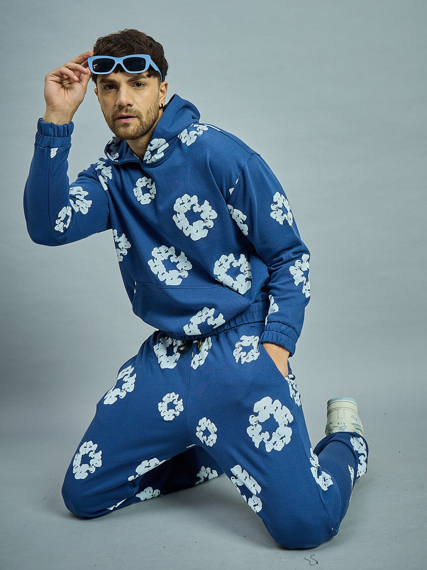 Navy Floral Oversized Tracksuit Tracksuits Fugazee