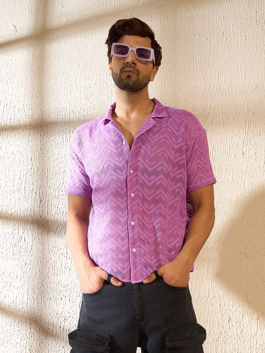 Violet Dyed Lace Cuban Shirt Shirts Fugazee