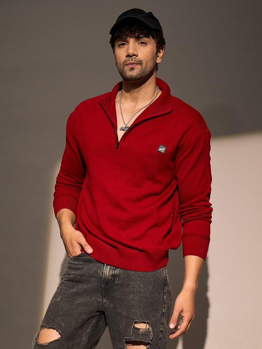 Red Turtle Neck Quarter Zip Sweater Sweaters Fugazee