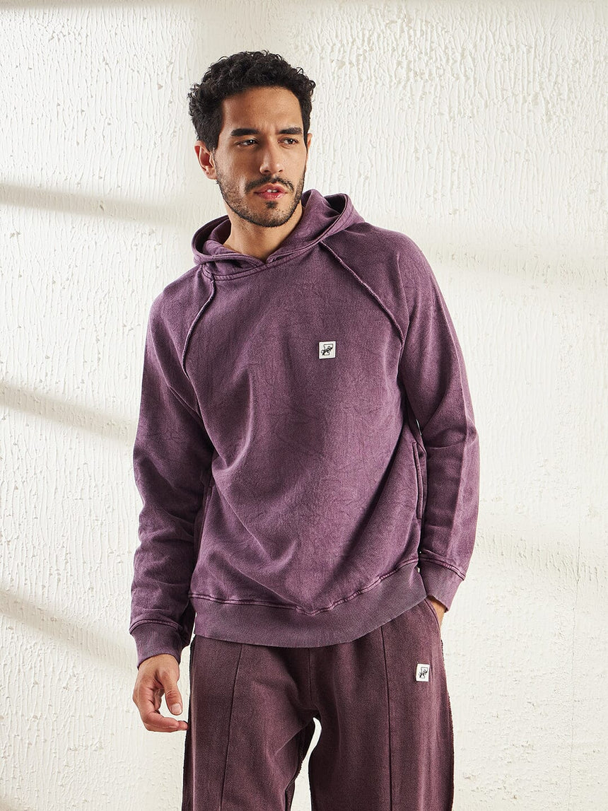 Mauve Dyed Raw Edge Raglan Hoodie Sweatshirts Fugazee