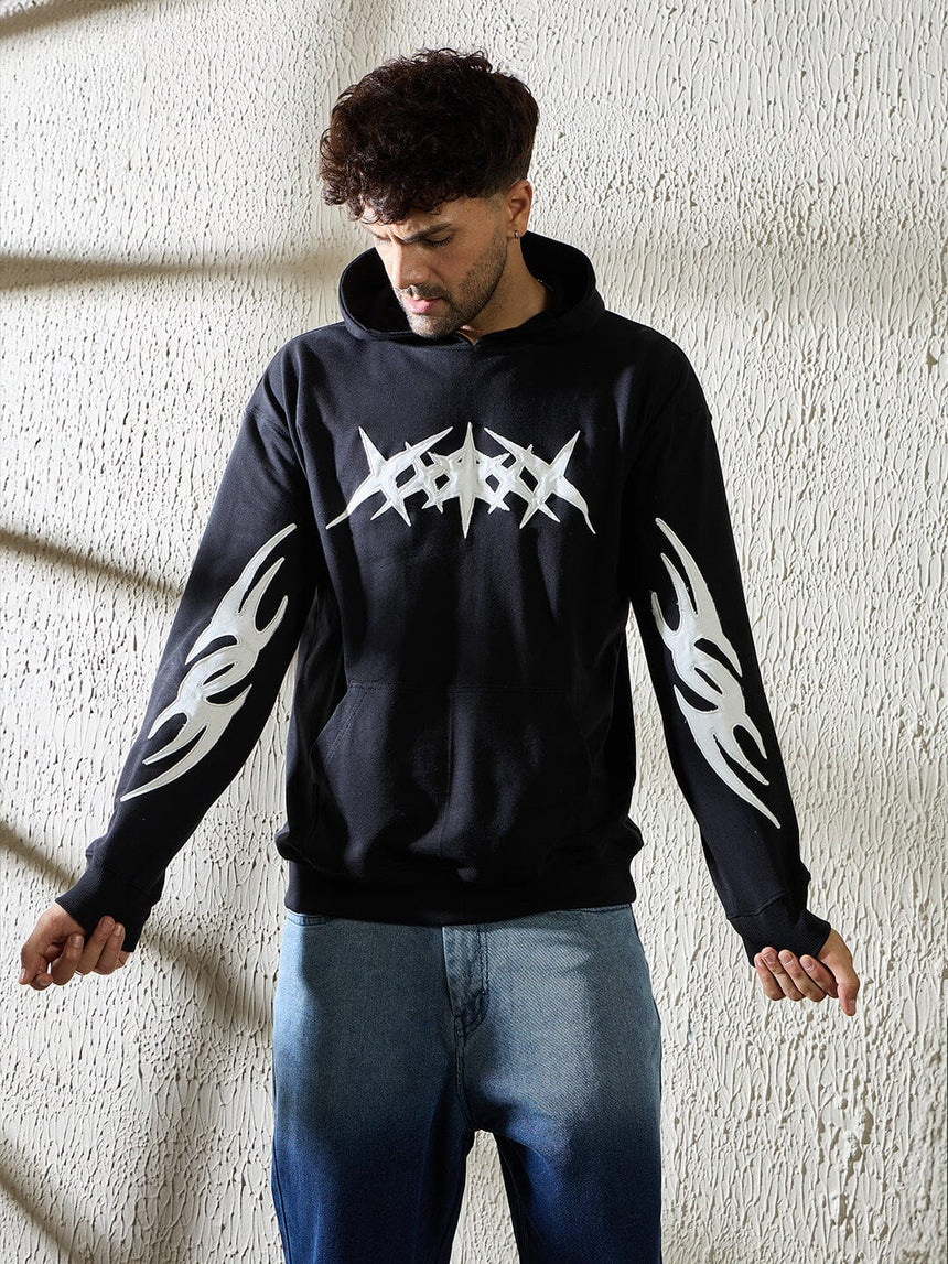 Black Y2K Appliqué Hooded Sweatshirt Sweatshirts Fugazee