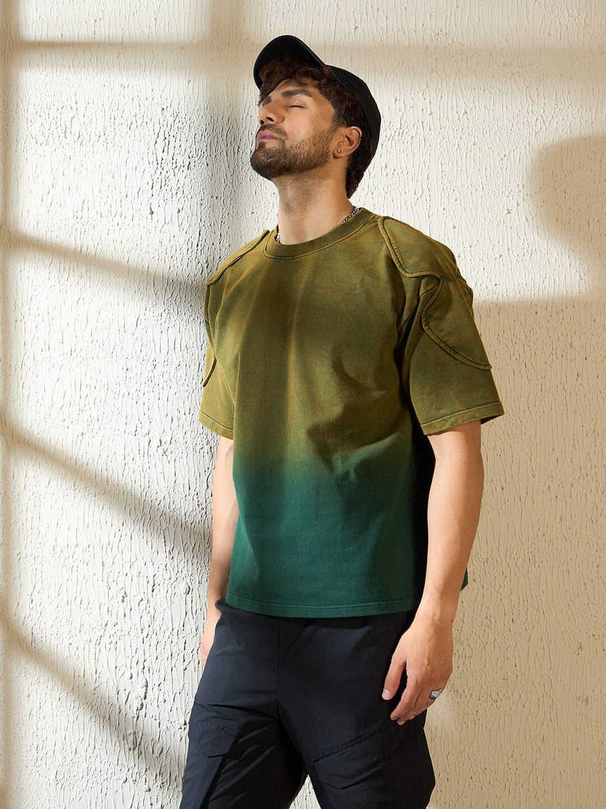 Khaki Ombre Padded Shoulder Oversized Tshirt T-shirts Fugazee