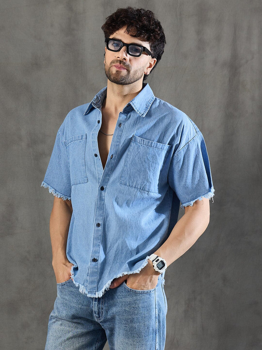 Ice Damaged Hem Short Sleeve Oversized Shirt Shirts Fugazee