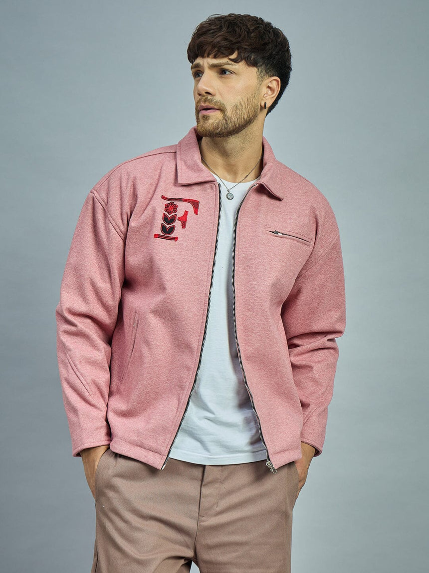 Dusty Pink Melange Woollen Harrington Jacket Jackets Fugazee