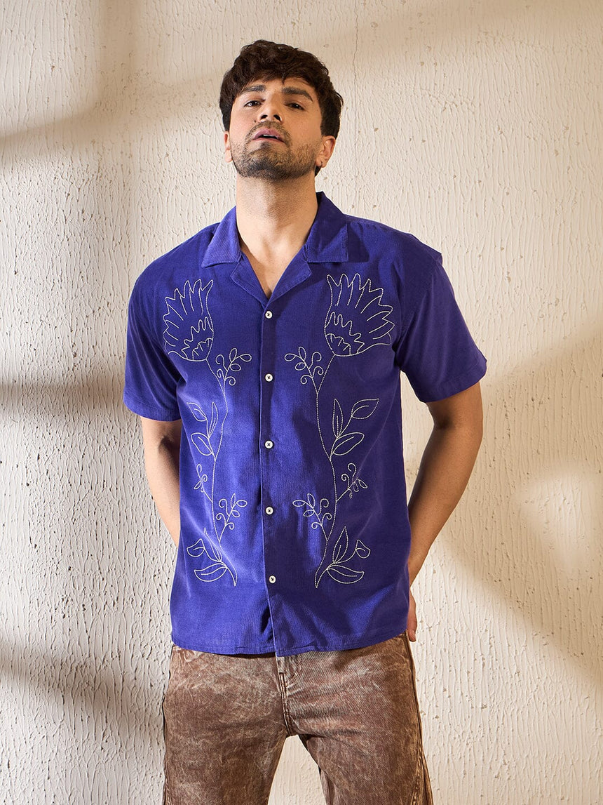 Royal Blue Corduroy Cuban Shirt Shirts Fugazee