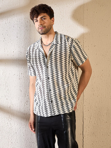 Black Vertical Striped Lace Cuban Shirt Shirts Fugazee 
