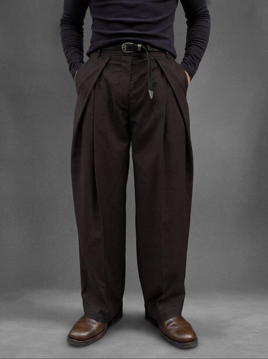 Coffee Brown Korean Pleated Trousers Trousers Fugazee