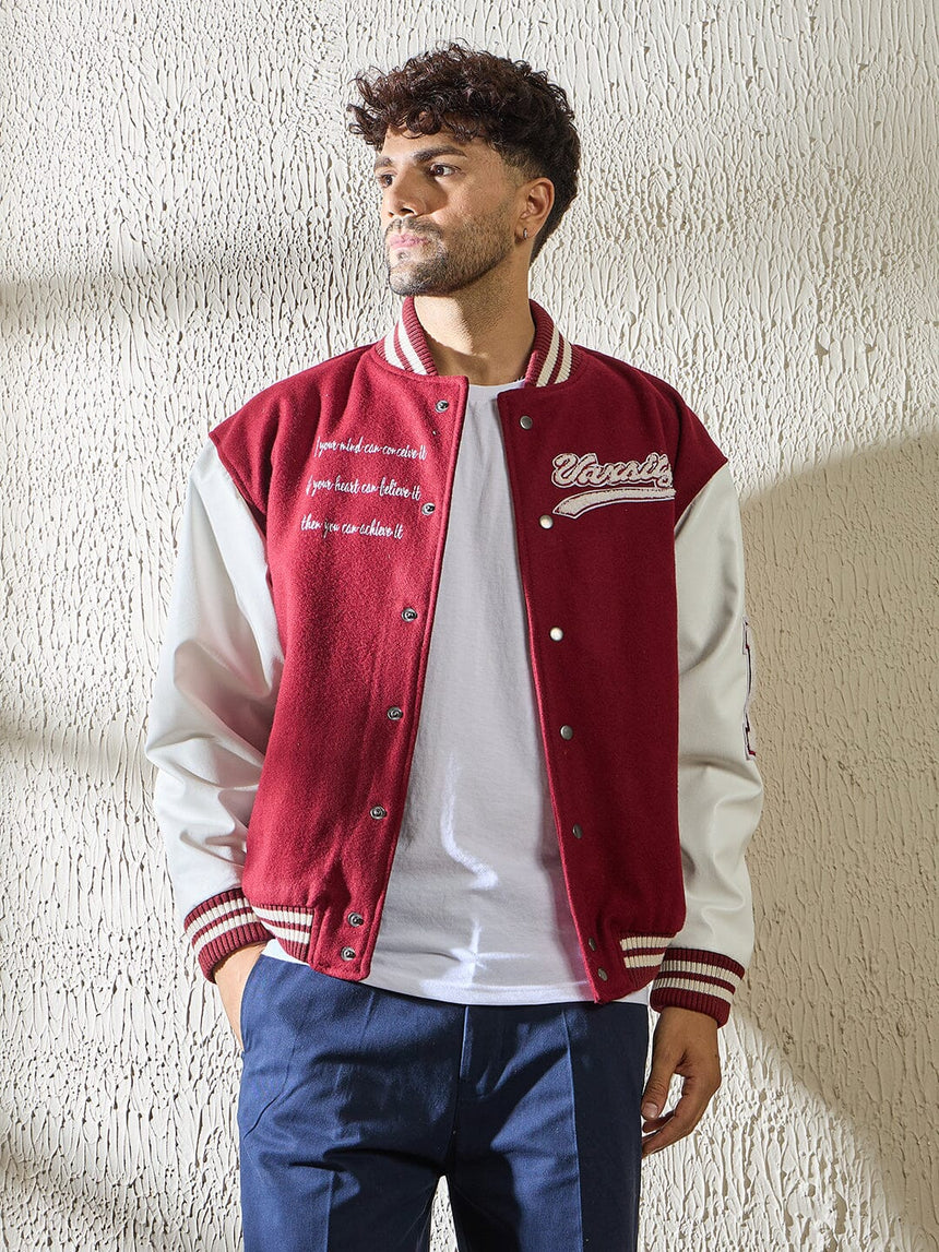 Maroon Statement Woollen Varsity Jacket Jackets Fugazee