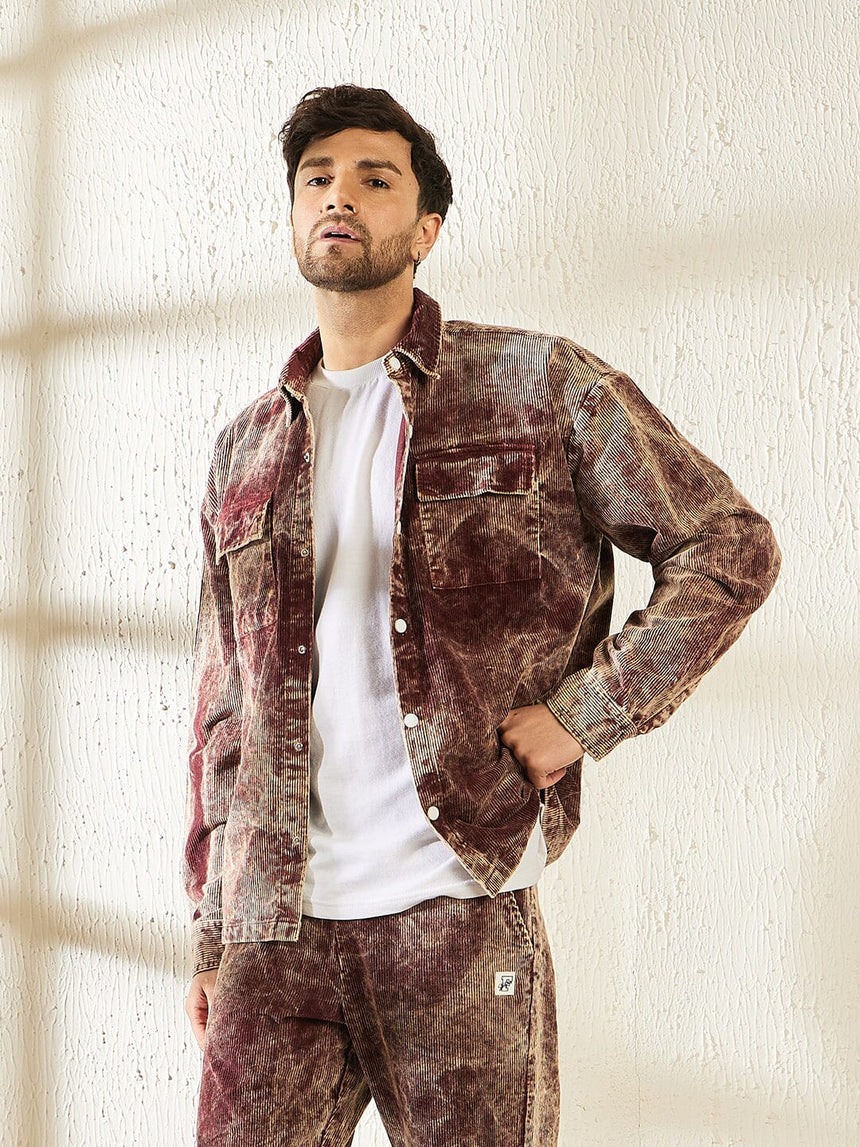 Oxblood Acid Dyed Corduroy Shacket Shackets Fugazee