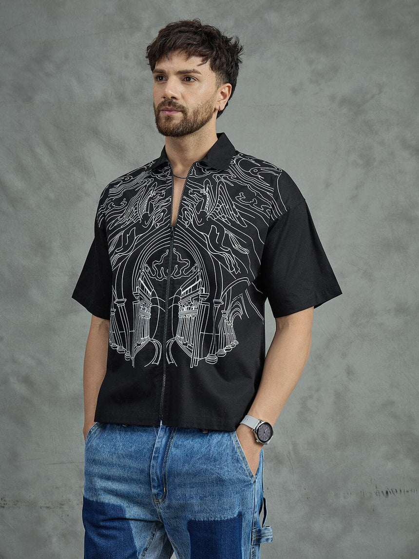 Black Lineart Zipped Shirt Shirts Fugazee