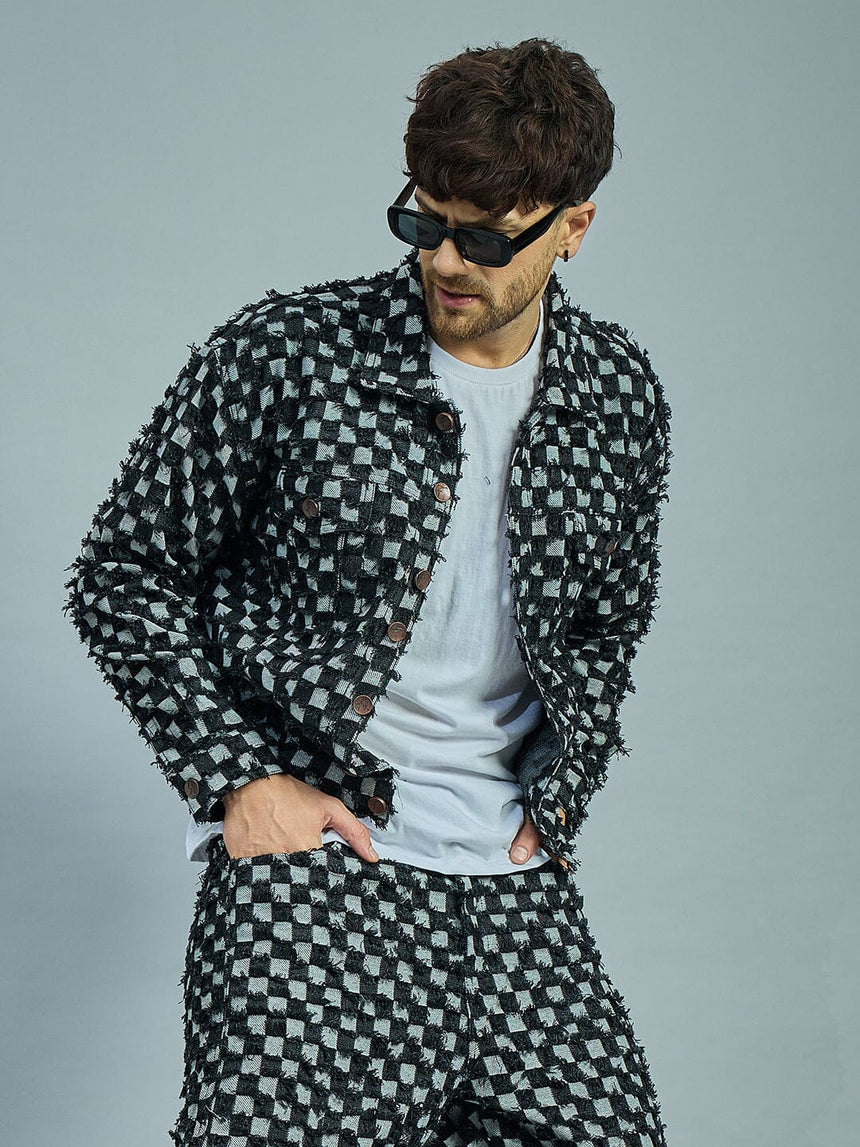 Black Frayed Denim Oversized Jacket Jackets Fugazee