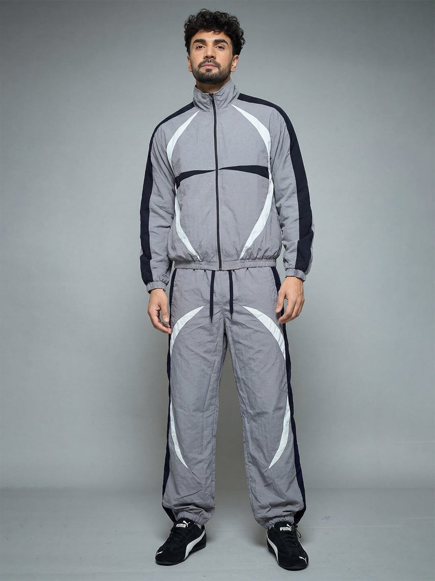 Grey Crescent Cut And Sew Tracksuit Tracksuits Fugazee