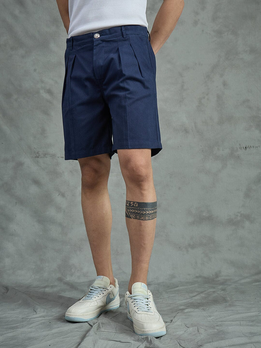 Navy Pleated Chino Shorts Shorts Fugazee