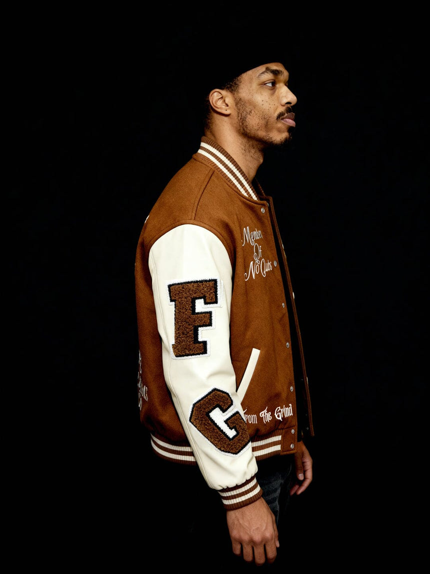 Brown Woollen Letterman Varsity Jacket Jackets Fugazee