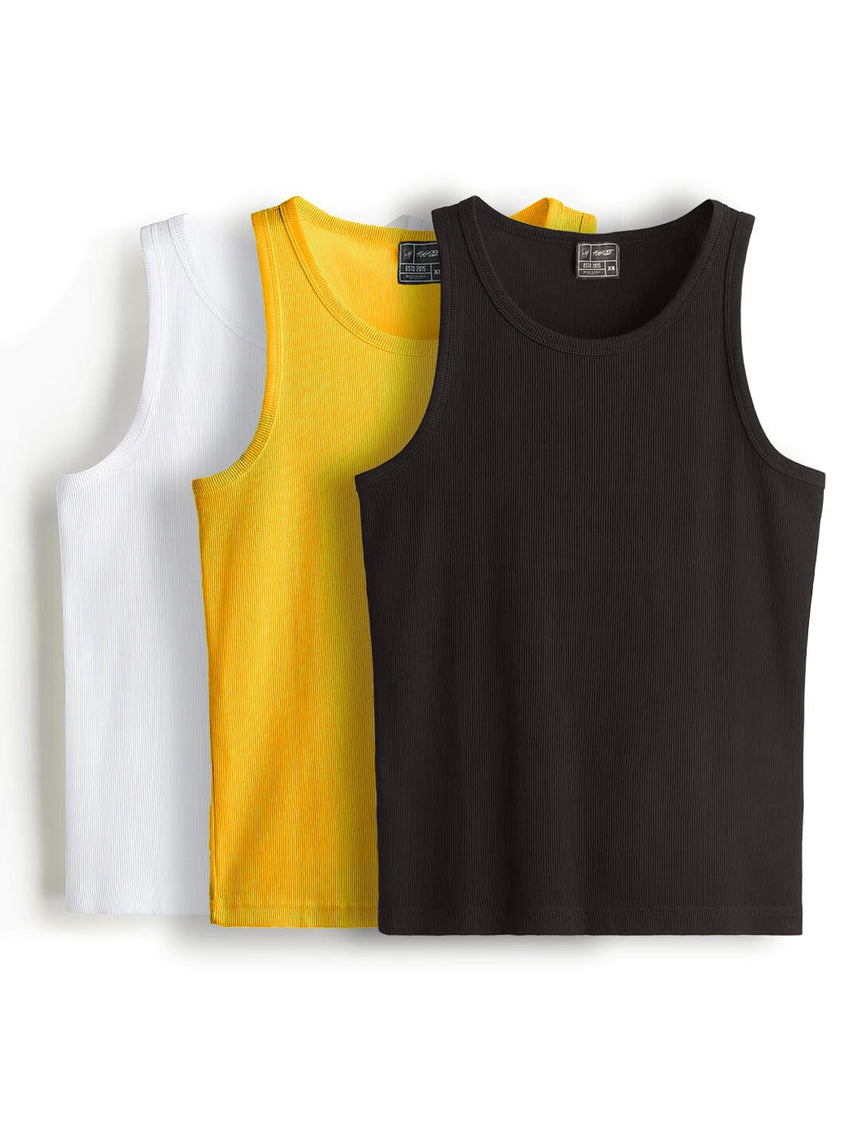 Solid Ribbed Vest Pack Of 3 T-Shirts Fugazee