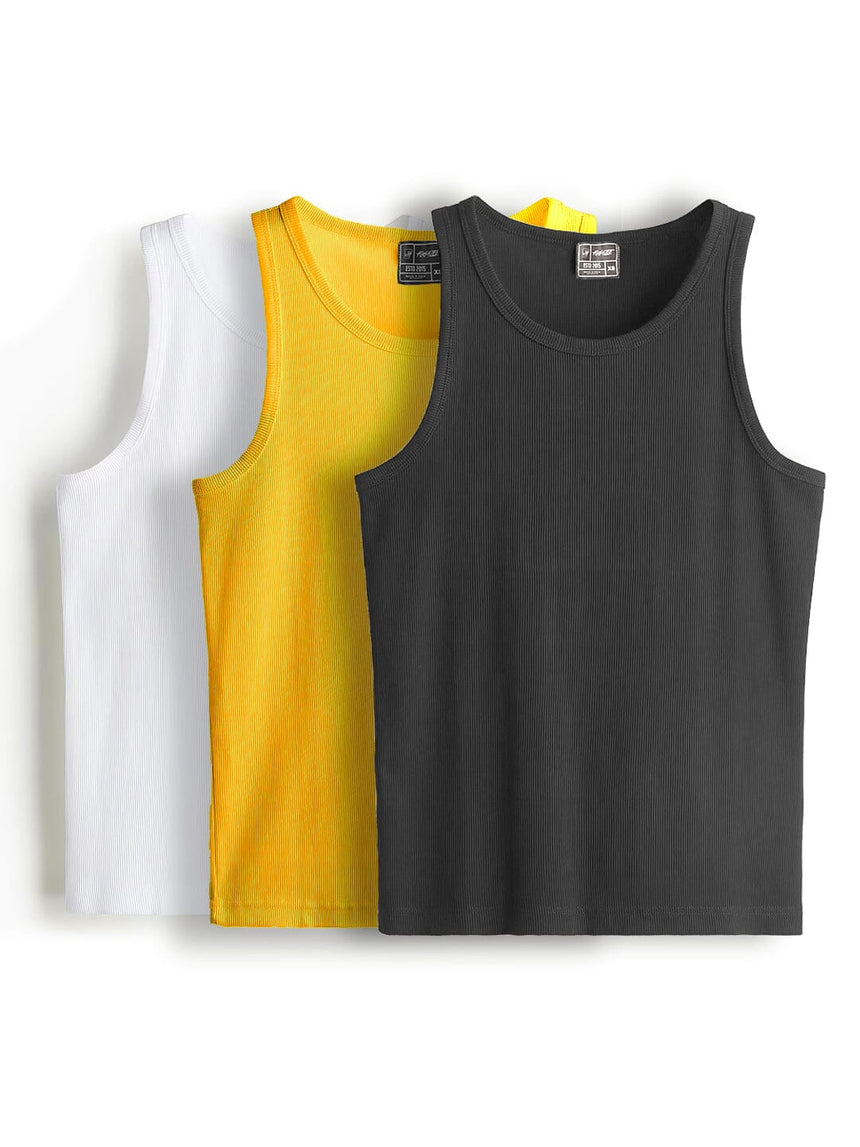 Solid Ribbed Vest Pack Of 3 T-Shirts Fugazee