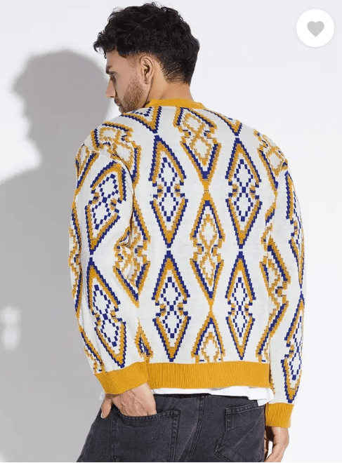 Mustard Abstract Print Cardigan Sweaters Fugazee