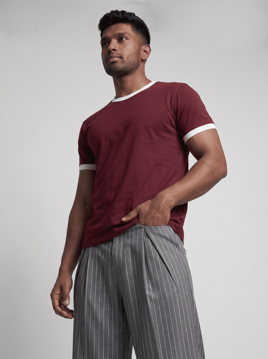 Maroon Cropped Ringer Tshirt T-Shirts Fugazee