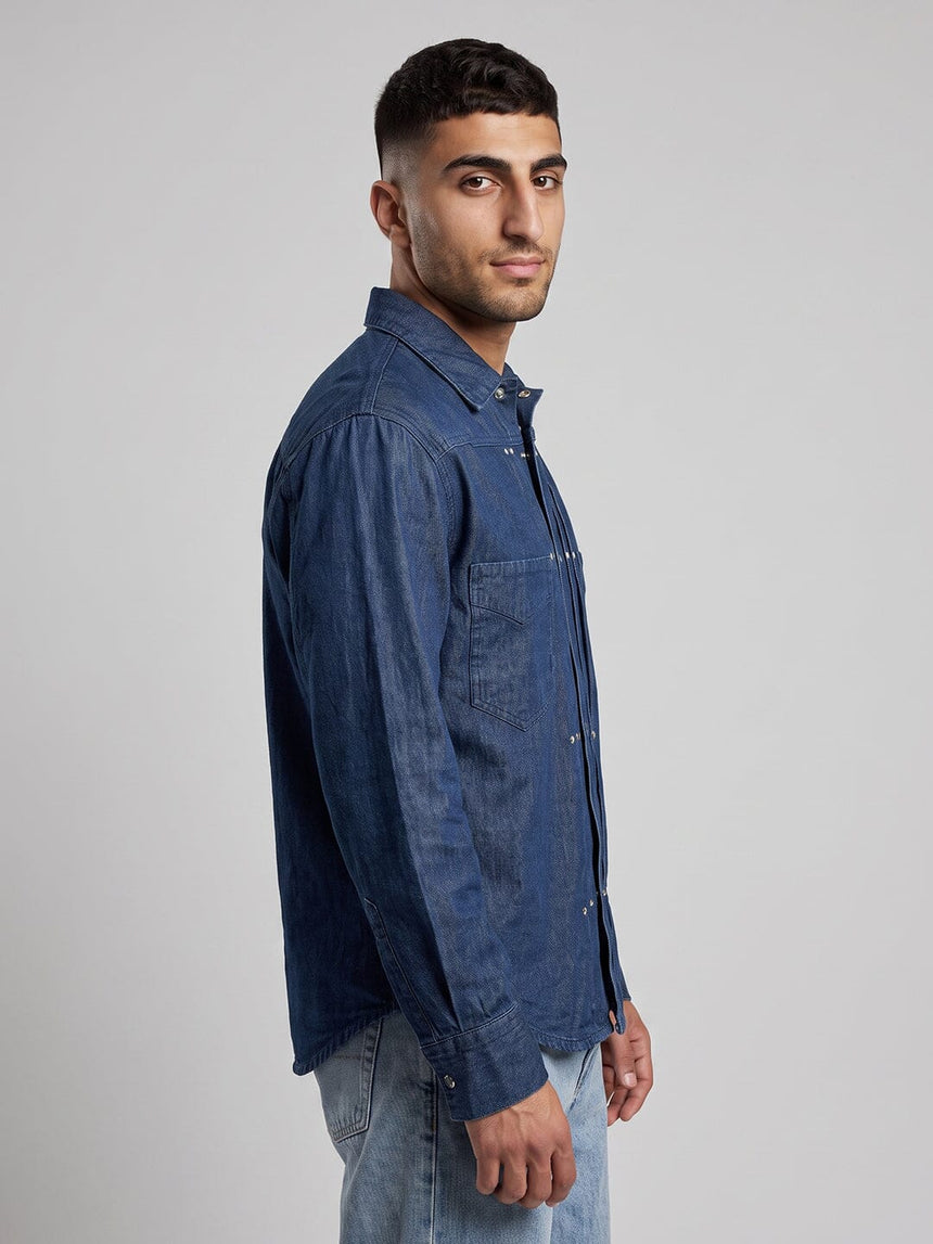 Dark Washed Riveted Denim Shirt Shirts Fugazee