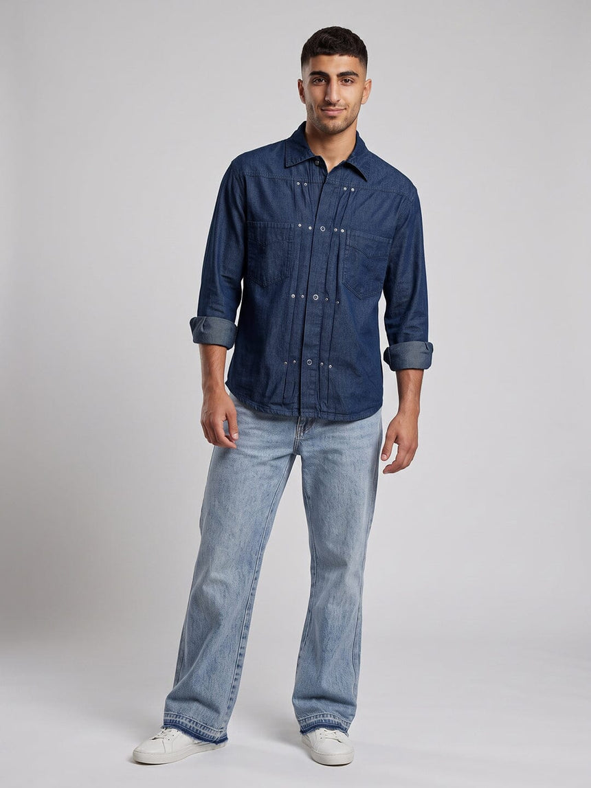 Dark Washed Riveted Denim Shirt Shirts Fugazee