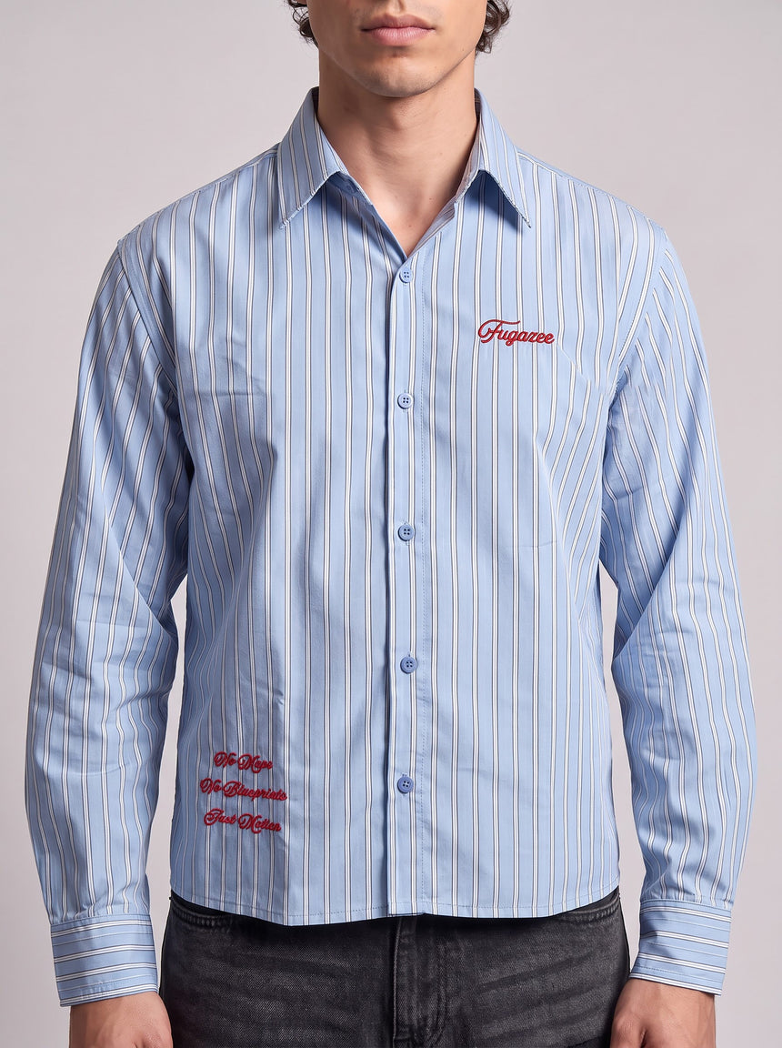 Heather Blue Pinstriped Cropped Shirt Shirts Fugazee