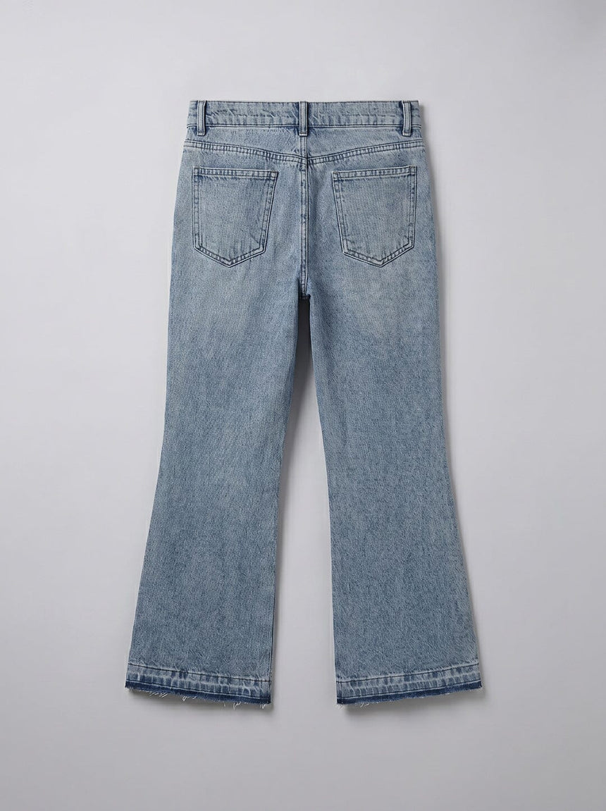 Super Ice Flared Raw Edge Denim Jeans Fugazee