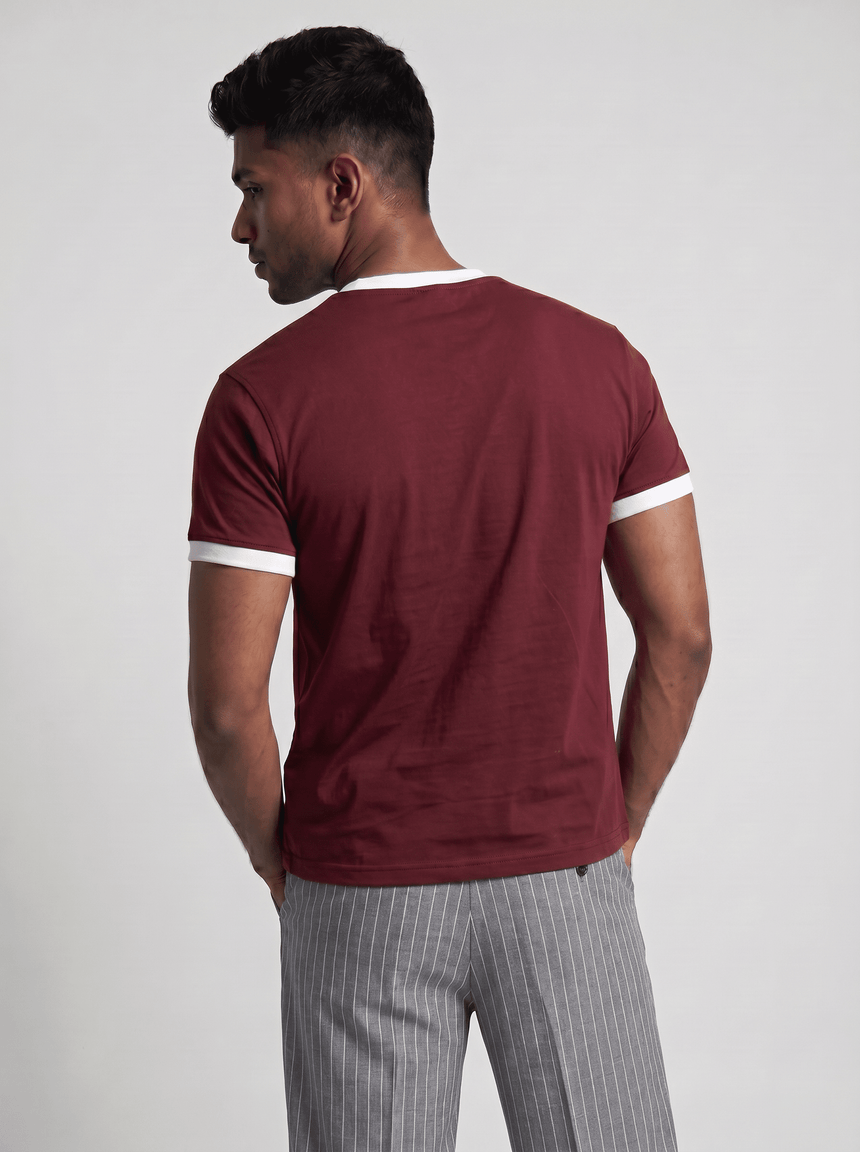 Maroon Cropped Ringer Tshirt T-Shirts Fugazee